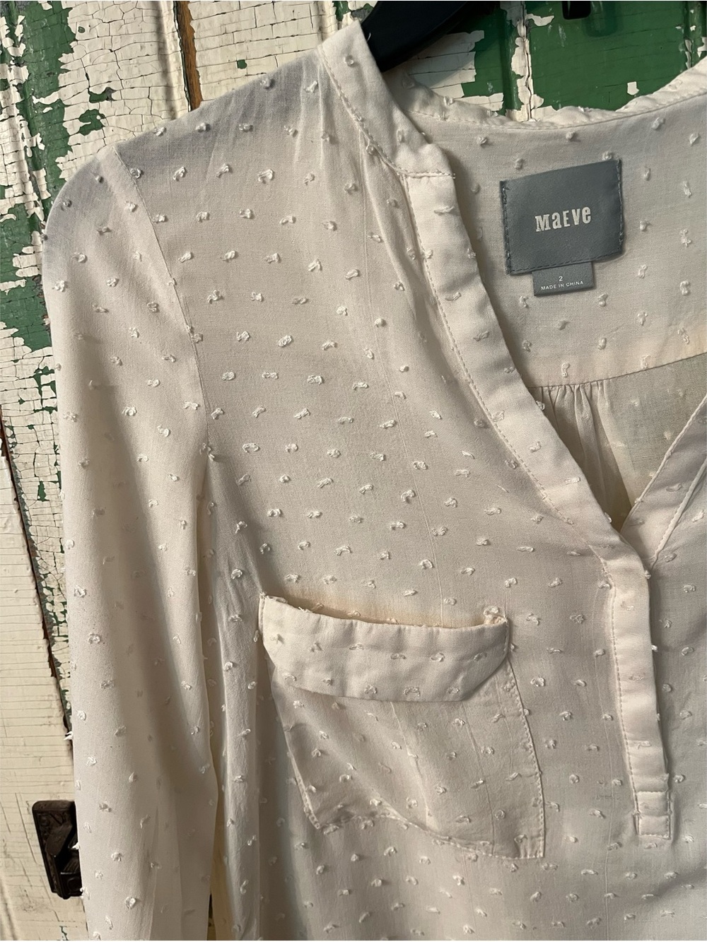 Anthropologie  Blouse Maeve  Ivory Swiss Dot Pullover Blouse size 2
